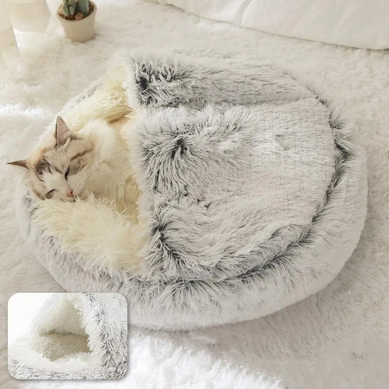 Cama de gato aconchegante com capuz